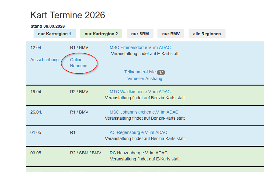 Motorsport Niederbayern Online Nennung